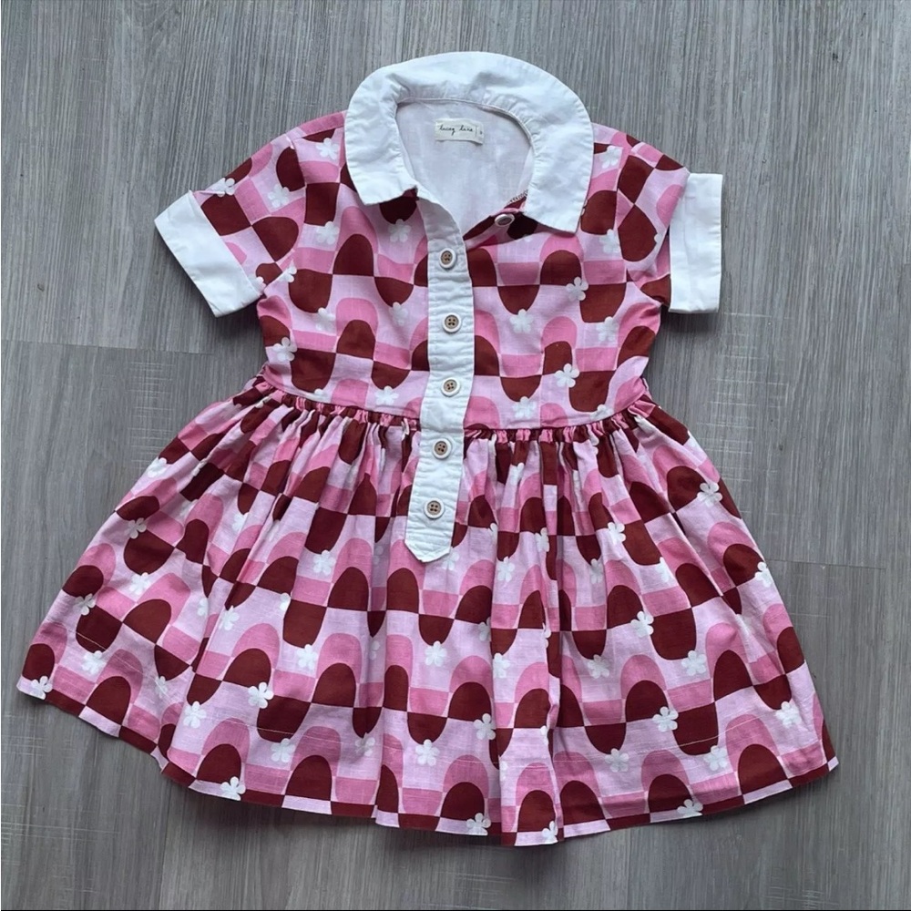 Lacey Lane Great Condition Red & Pink Girls Buttoned Sundress with Collar 5T